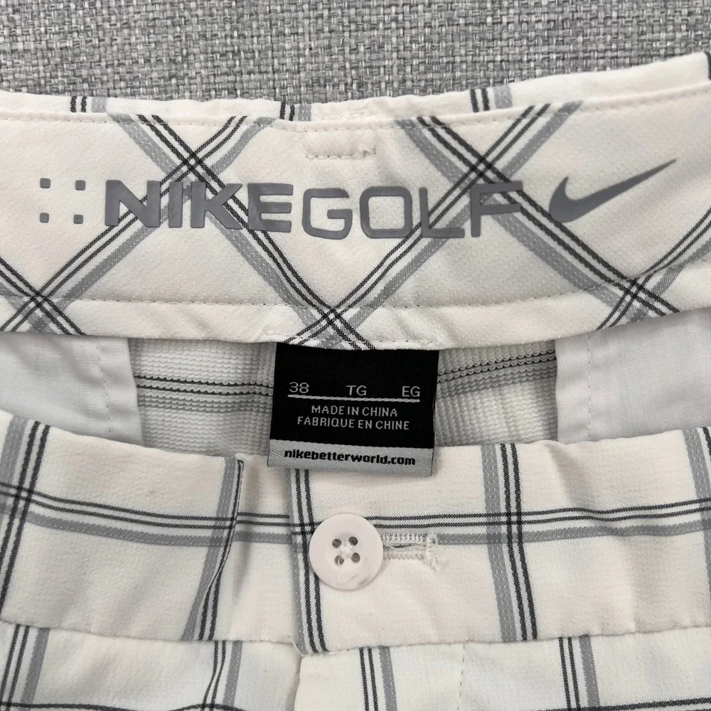 Nike Golf Core Plaid Shorts Men 38 White‎ Gray Windowpane Preppy Ivy Prep